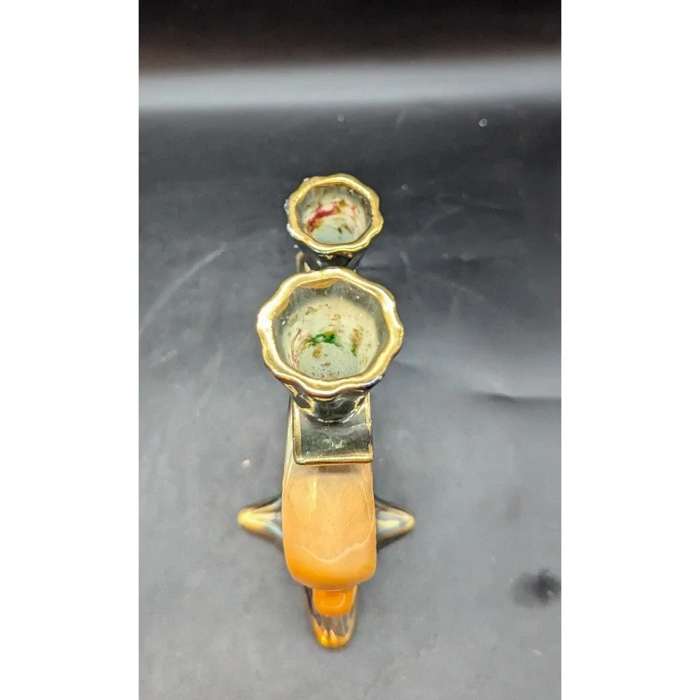 Vintage Orange Lusterware Ceramic Candelabra 9.75